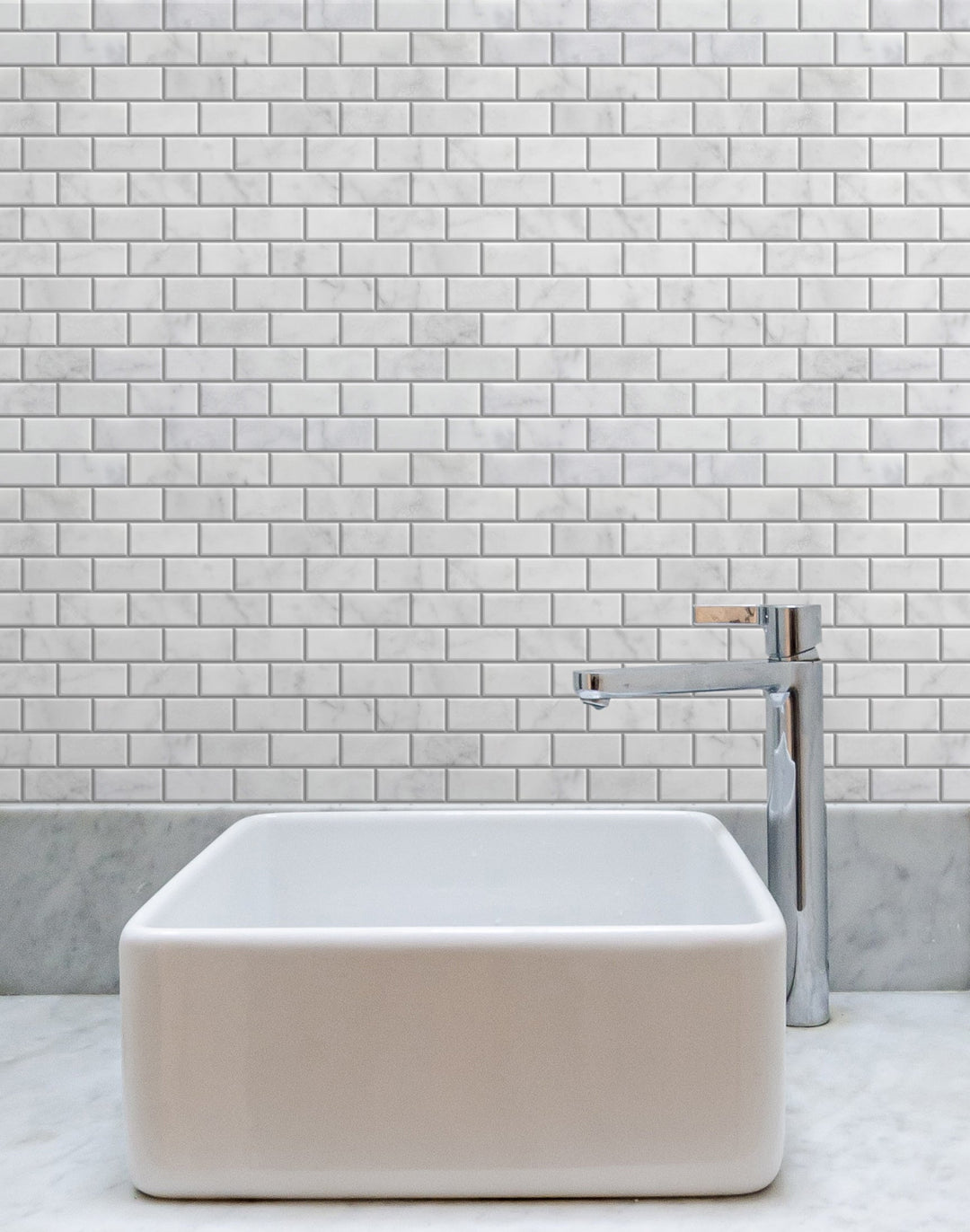 Carrara White 12-in x 11-in Polished Brick Marble Mosaic Floor and Wall Tile(0.92-sq. ft/ Piece)