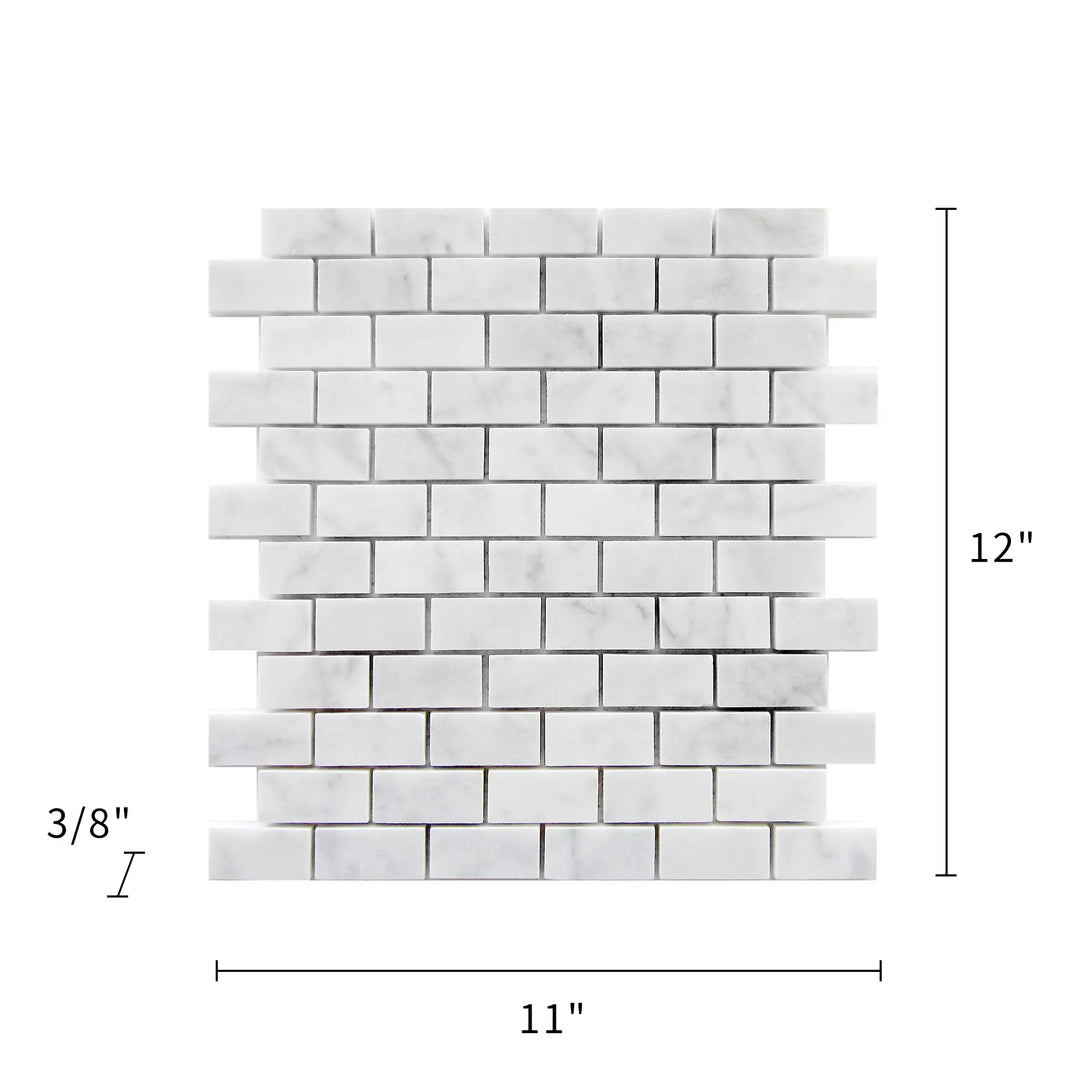 Carrara White 12-in x 11-in Polished Brick Marble Mosaic Floor and Wall Tile(0.92-sq. ft/ Piece)