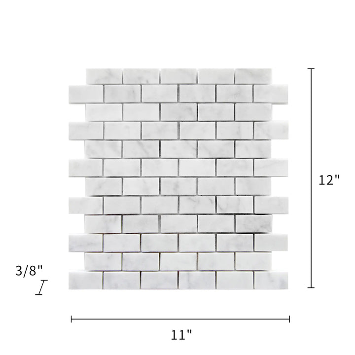 Carrara White 12-in x 11-in Polished Brick Marble Mosaic Floor and Wall Tile(0.92-sq. ft/ Piece)
