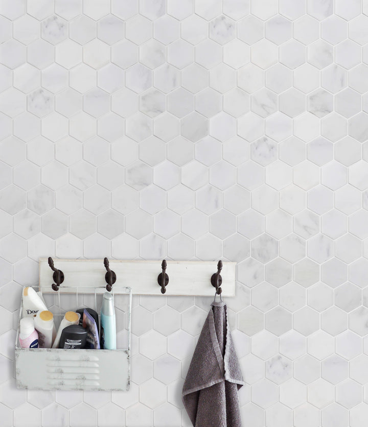 2-in Oriental White Hexagon 12-in x 12-in Marble Mosaic Floor and Wall Tile(1-sq. ft/ Piece)