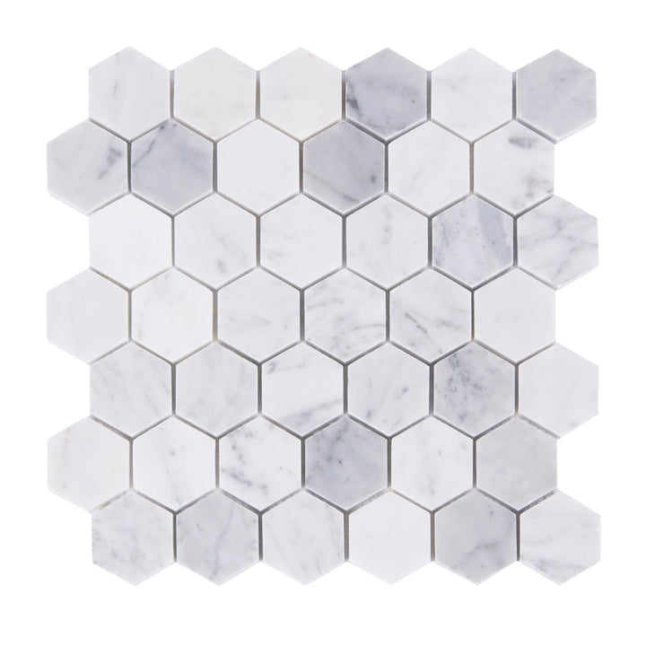 2-in Carrara White Hexagon 12-in x 12-in Marble Mosaic Floor and Wall Tile(1-sq. ft/ Piece)