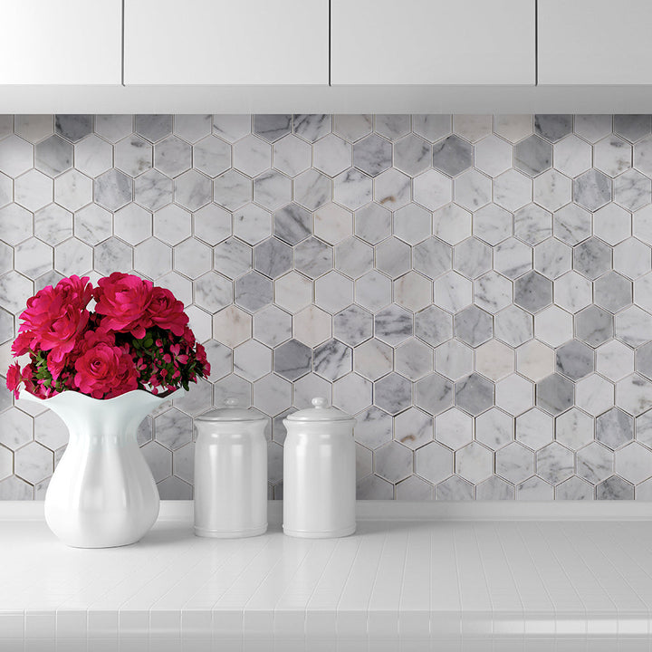 2-in Carrara White Hexagon 12-in x 12-in Marble Mosaic Floor and Wall Tile(1-sq. ft/ Piece)
