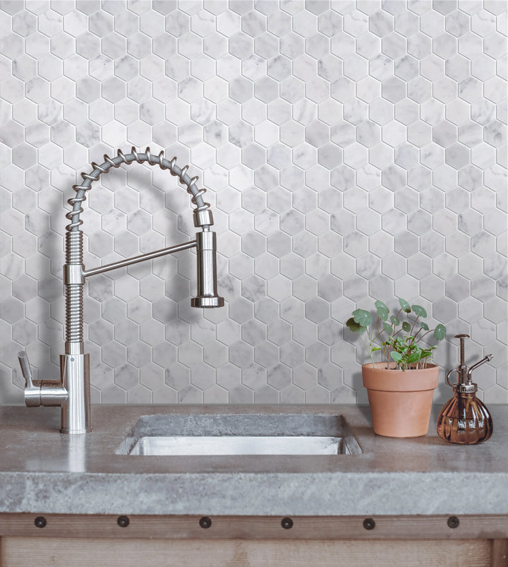 2-in Carrara White Hexagon 12-in x 12-in Marble Mosaic Floor and Wall Tile(1-sq. ft/ Piece)
