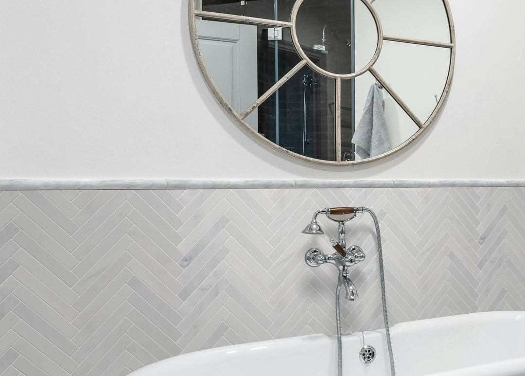 Oriental White 3/4-in x 12-in Polished Marble Pencil Molding Trim