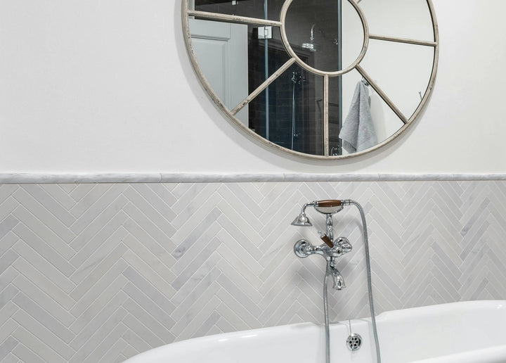 Oriental White 3/4-in x 12-in Polished Marble Pencil Molding Trim