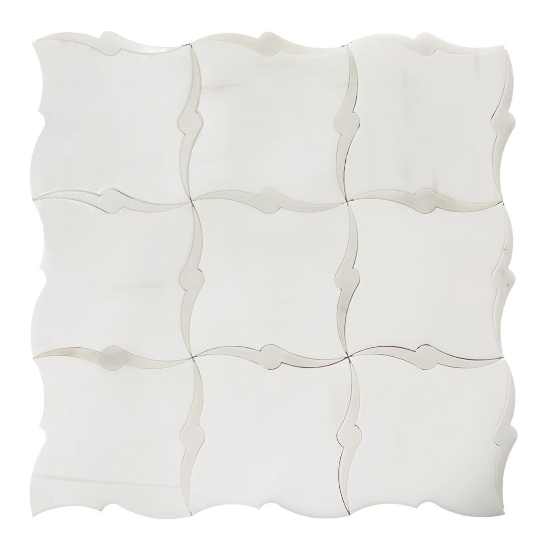 Single piece of 13x13 inch Dolomite and Calacatta Marble Waterjet Mosaic Tile – 1.17 sq. ft sheet