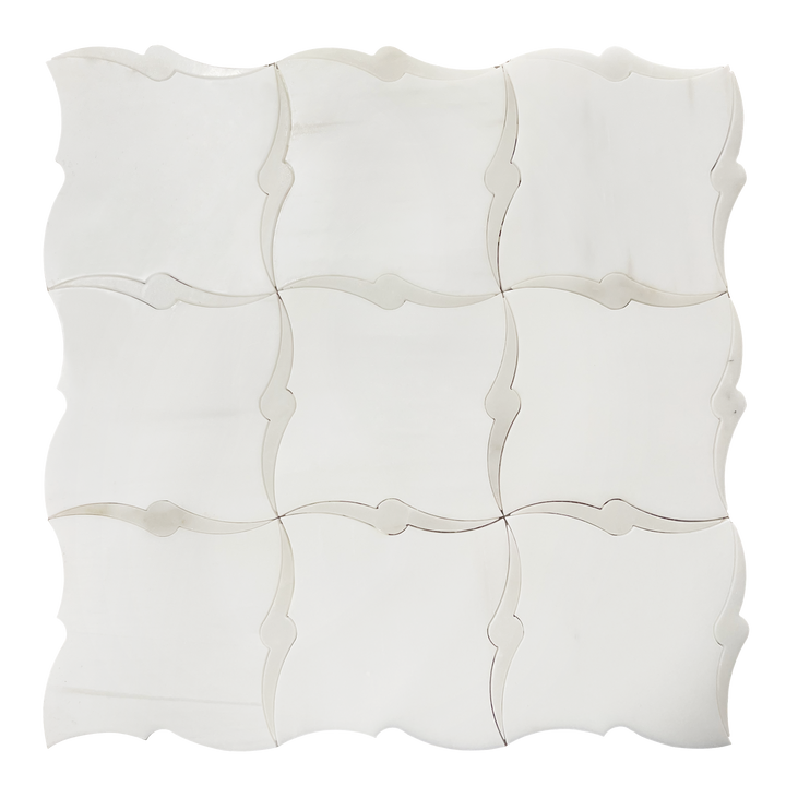Single piece of 13x13 inch Dolomite and Calacatta Marble Waterjet Mosaic Tile – 1.17 sq. ft sheet