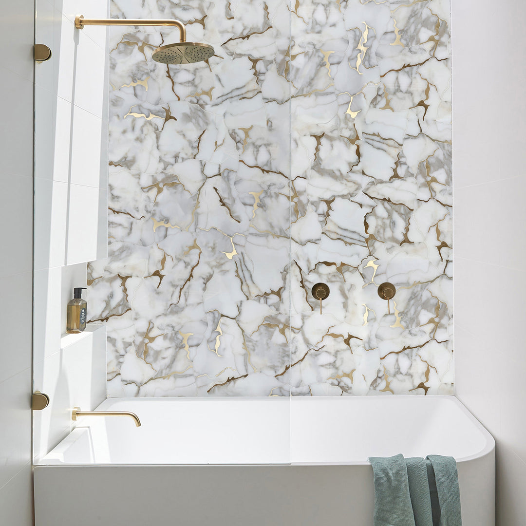 Calacatta Gold Marble Organic Geode 12-in x 11-in Waterjet Mosaic Wall Tile(0.92-sq. ft/ Piece)