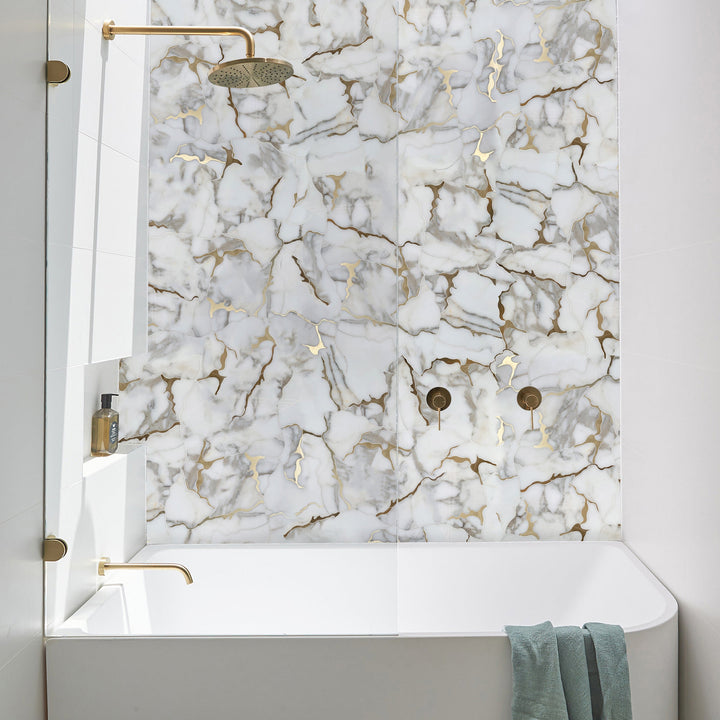 Calacatta Gold Marble Organic Geode 12-in x 11-in Waterjet Mosaic Wall Tile(0.92-sq. ft/ Piece)