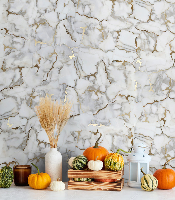 Calacatta Gold Marble Organic Geode 12-in x 11-in Waterjet Mosaic Wall Tile(0.92-sq. ft/ Piece)