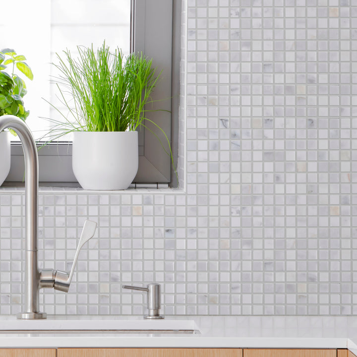 Calacatta 12-in x 12-in Polished Marble Mosaic Floor and Wall Tile(1-sq. ft/ Piece)