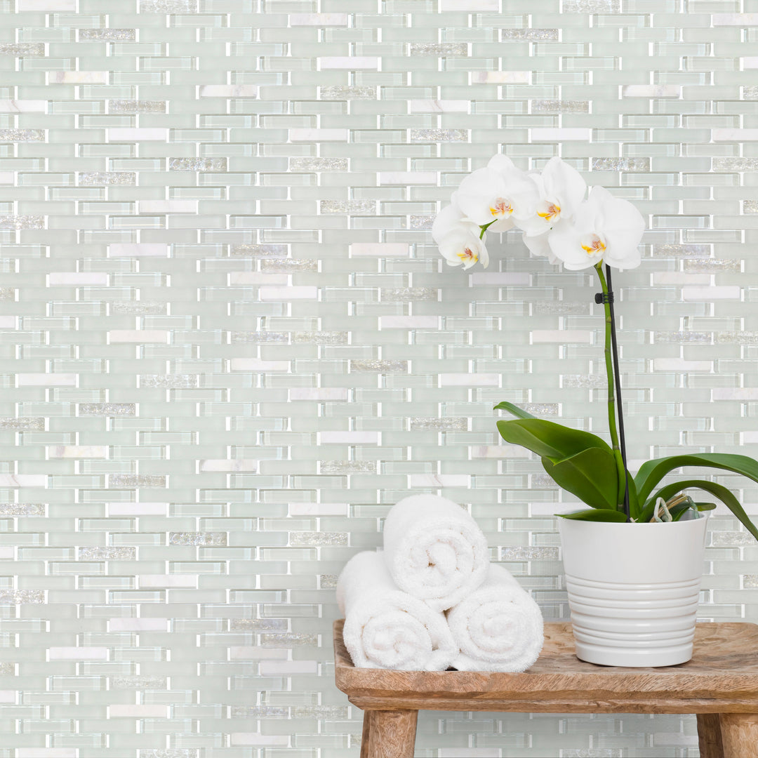 12-in x 12-in Ballentine Marble & Glass Mix Random Strip Mosaic Wall Tile(1-sq. ft/ Piece)