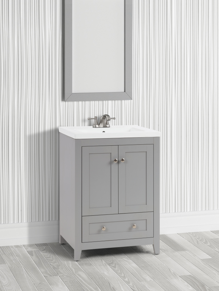 Adak 24" Compact Vanity in Gray with Porcelain Top