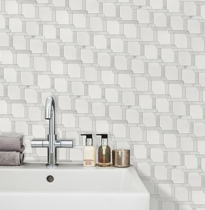 Thassos White & Carrara White 9-in x 9-in Waterjet Mosaic Floor and Wall Tile(0.54-sq. ft/ Piece)