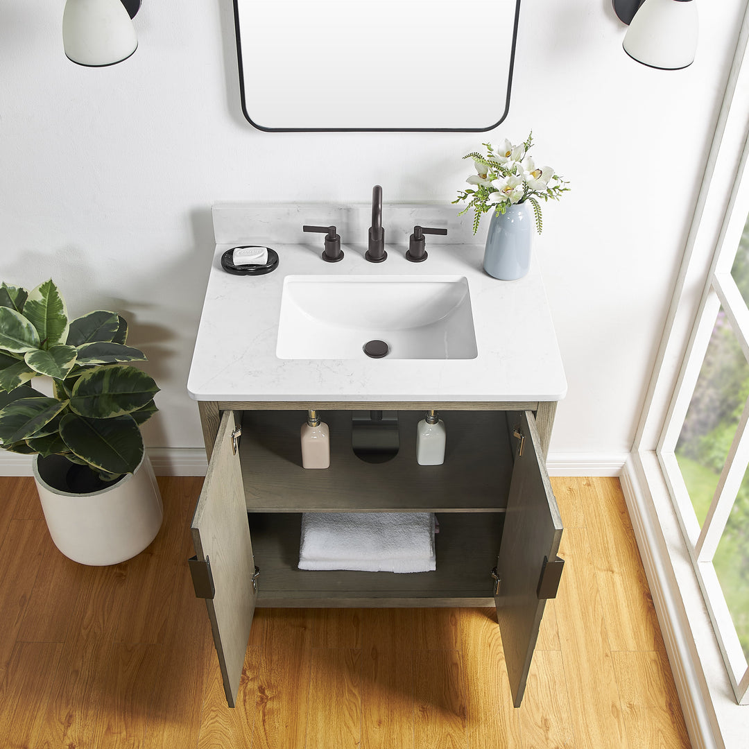 Emporia 30" Single Vanity with White Calacatta Vicenza Quartz Top