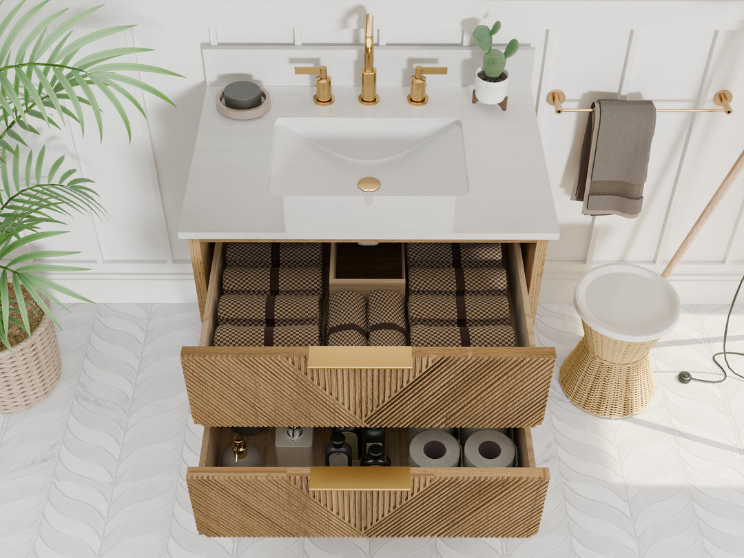 Waymart 30" Single Vanity With Pure White Quartz Top