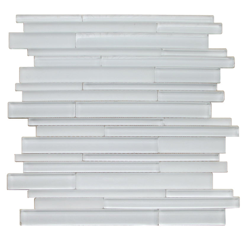 Sample piece of Ice Glass Mix 6x18 Random Strip Decorative Mosaic Tile – elegant icy glass mosaic with mixed textures.
