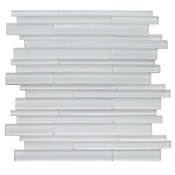 Sample piece of Ice Glass Mix 6x18 Random Strip Decorative Mosaic Tile – elegant icy glass mosaic with mixed textures.