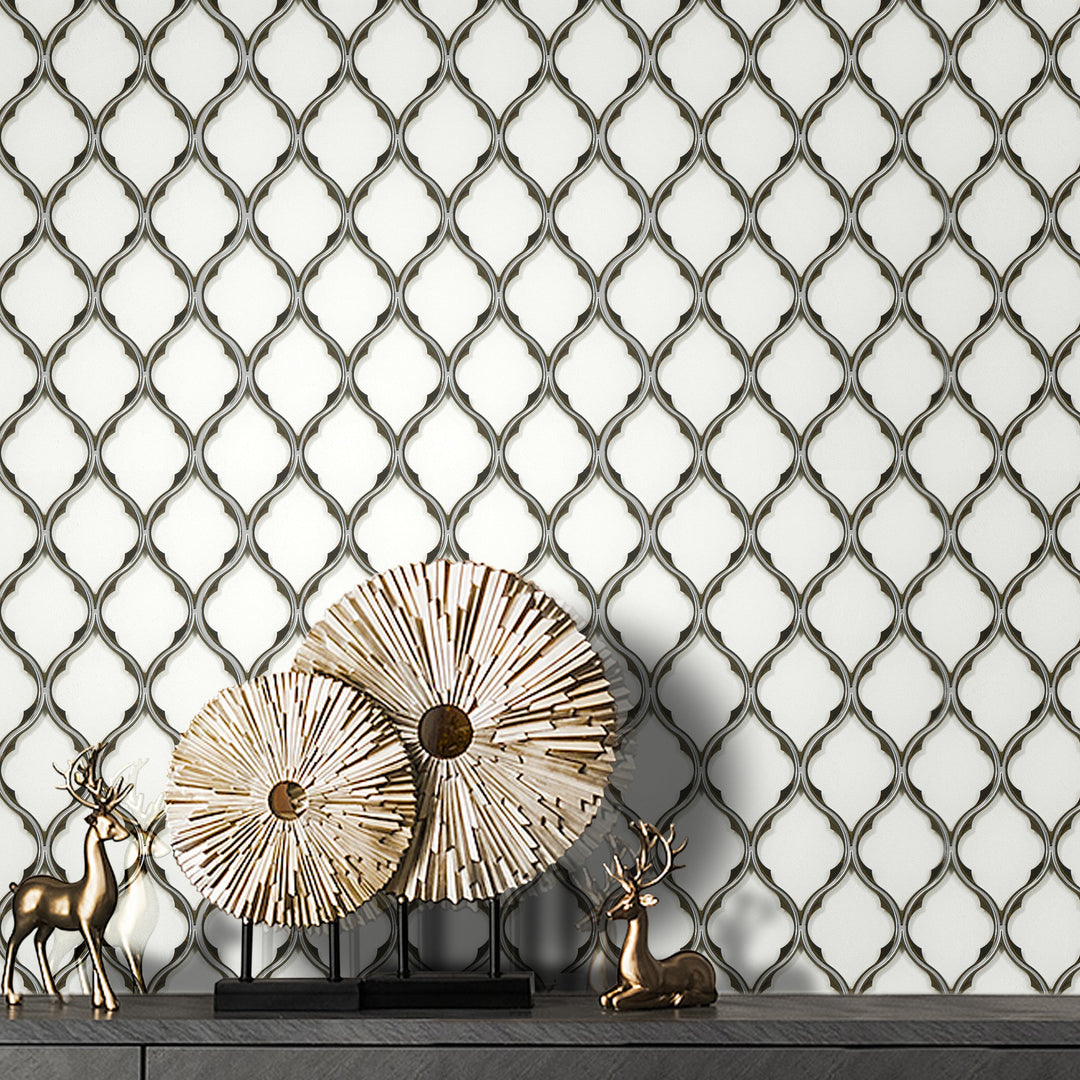 Feathered Lantern Pattern with Silver Trim 12-in x 10-in Glass Mosaic Wall Tile(0.83-sq. ft/ Piece)