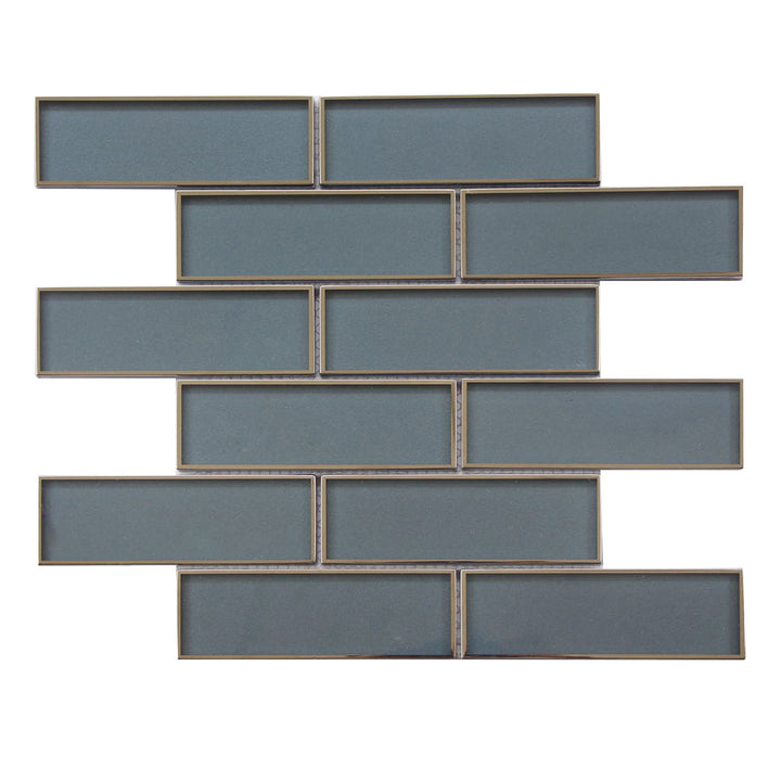 Dark Blue Glass Mosaic with Silver Trim 12-in x 12-in Glass Mosaic Wall Tile(1-sq. ft/ Piece)