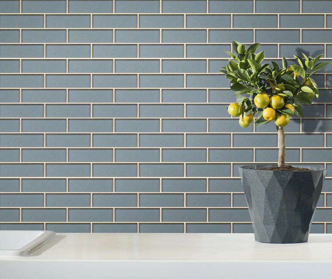 Dark Blue Glass Mosaic with Silver Trim 12-in x 12-in Glass Mosaic Wall Tile(1-sq. ft/ Piece)