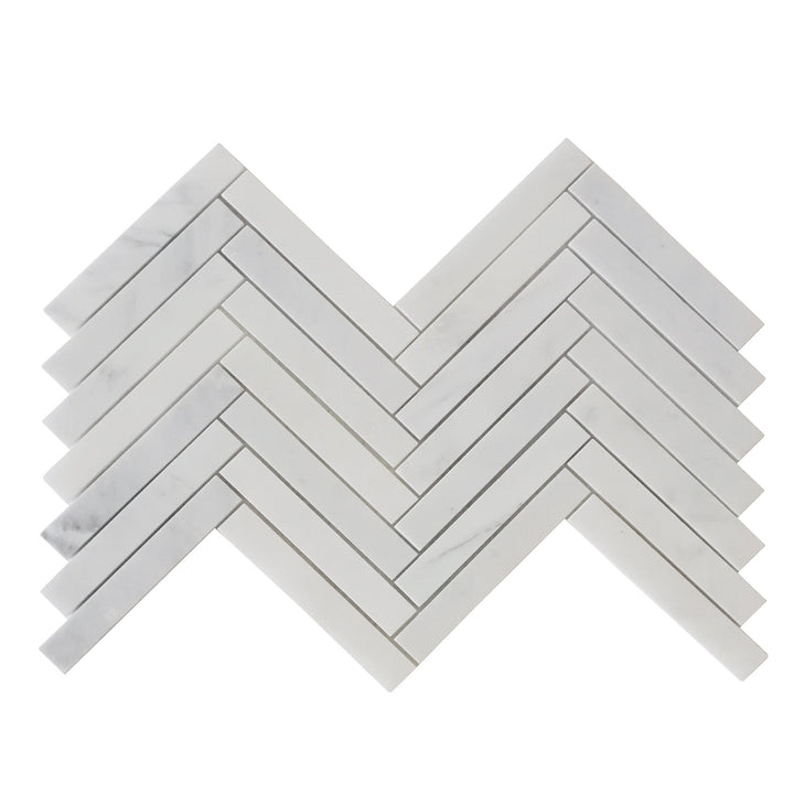 Oriental White 17-in x 10-in Herringbone Marble Mosaic Floor and Wall Tile(1.18-sq. ft/ Piece)