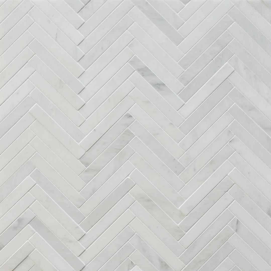 Oriental White 17-in x 10-in Herringbone Marble Mosaic Floor and Wall Tile(1.18-sq. ft/ Piece)