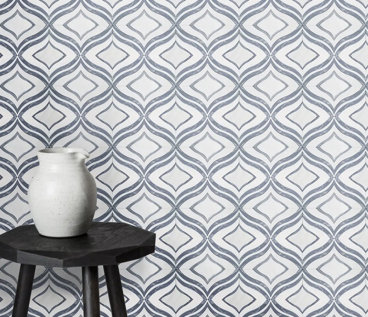 Lily - Thassos White & Palissandro Marble Waterjet Mosaic Floor and Wall Tile - Sample (Product Shown is Full Size)