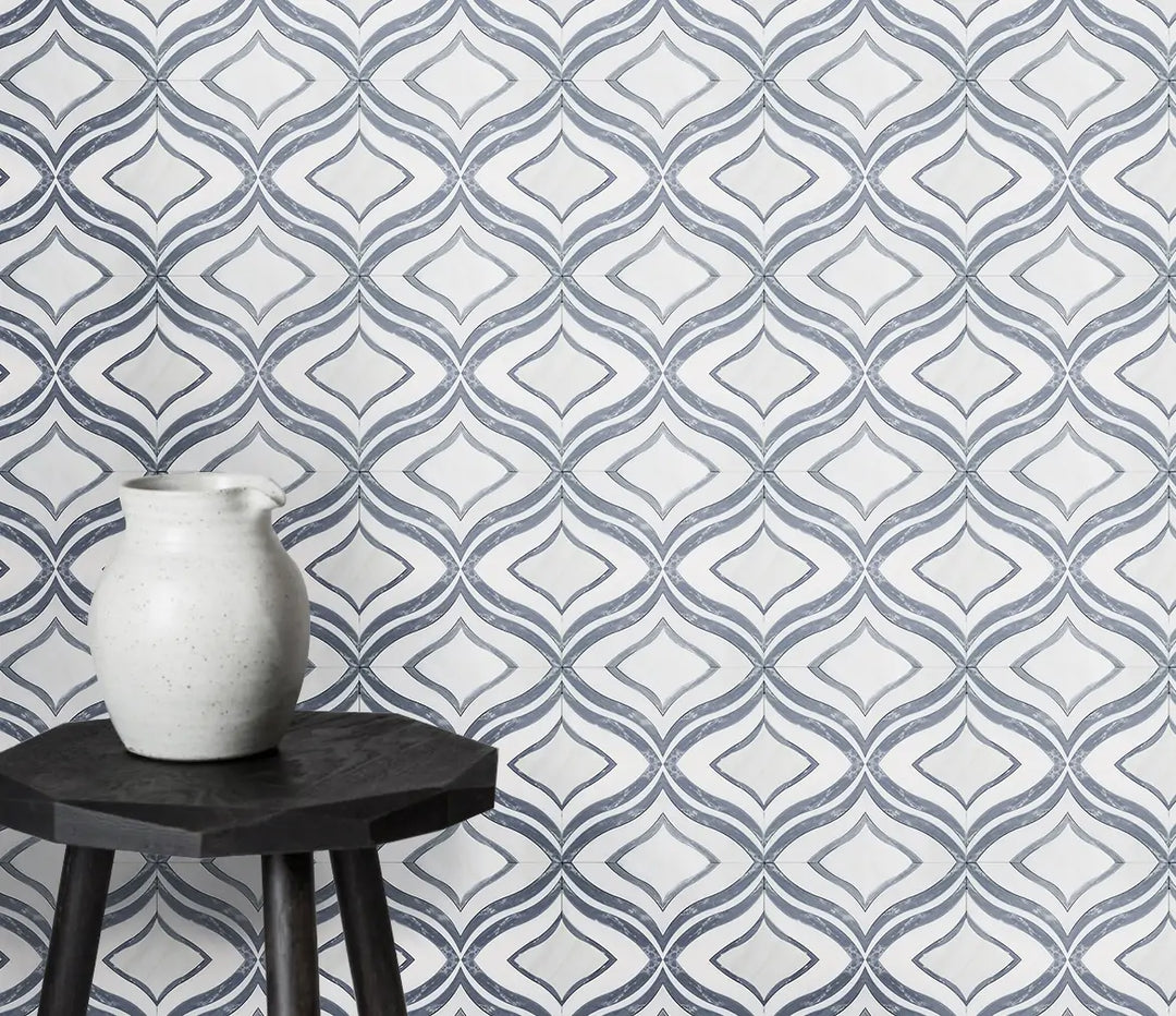 Lily - Thassos White & Palissandro Marble 12-in x 12-in Waterjet Mosaic Floor and Wall Tile(1-sq. ft/ Piece)