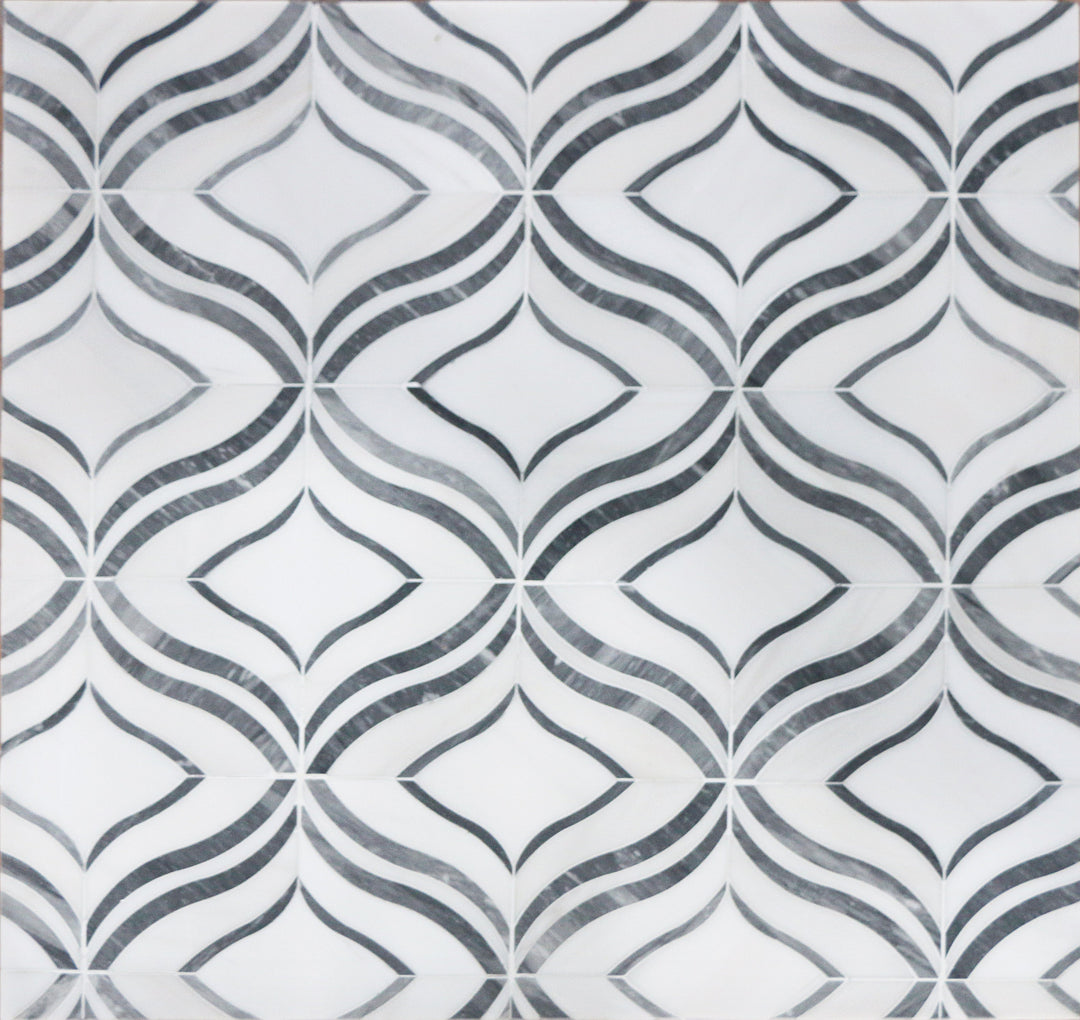 Lily - Thassos White & Palissandro Marble 12-in x 12-in Waterjet Mosaic Floor and Wall Tile(1-sq. ft/ Piece)