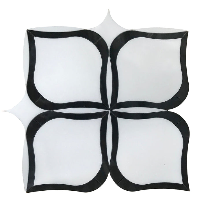 Tulip Pattern Thassos & Black Marble 12-in x 12-in Waterjet Mosaic Floor and Wall Tile(1-sq. ft/ Piece)