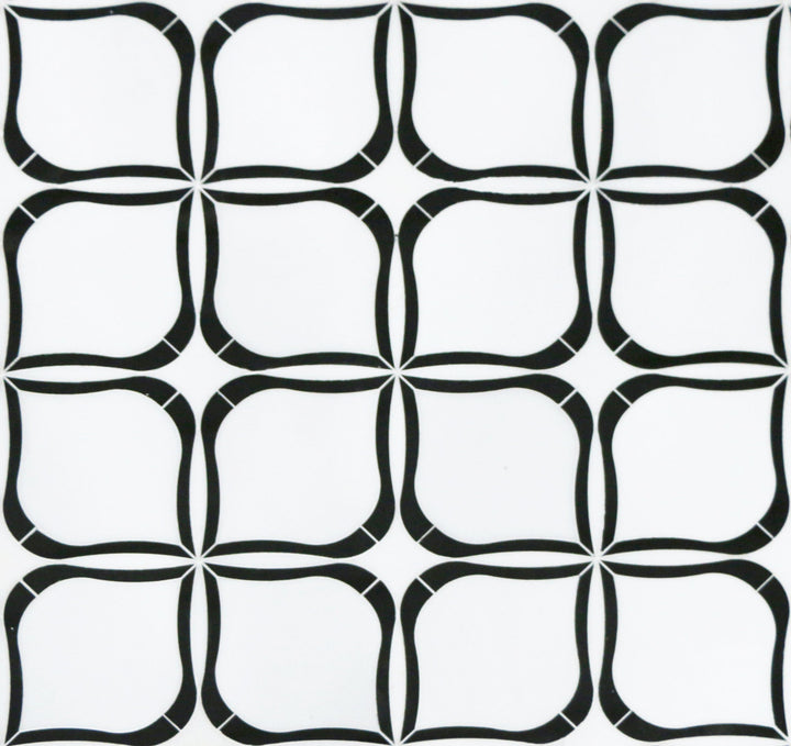 Tulip Pattern Thassos & Black Marble 12-in x 12-in Waterjet Mosaic Floor and Wall Tile(1-sq. ft/ Piece)