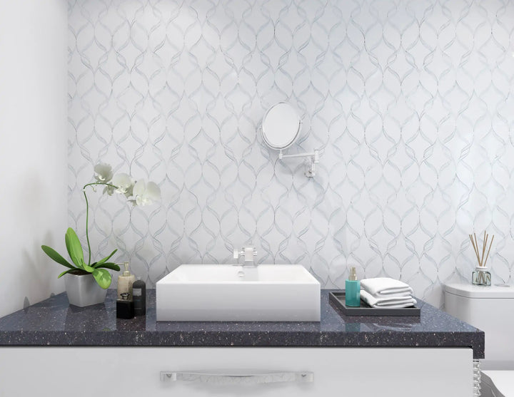 Soft Ribbons Carrara White & Thassos 14-in x 17-in Waterjet Mosaic Floor and Wall Tile(1.65-sq. ft/ Piece)