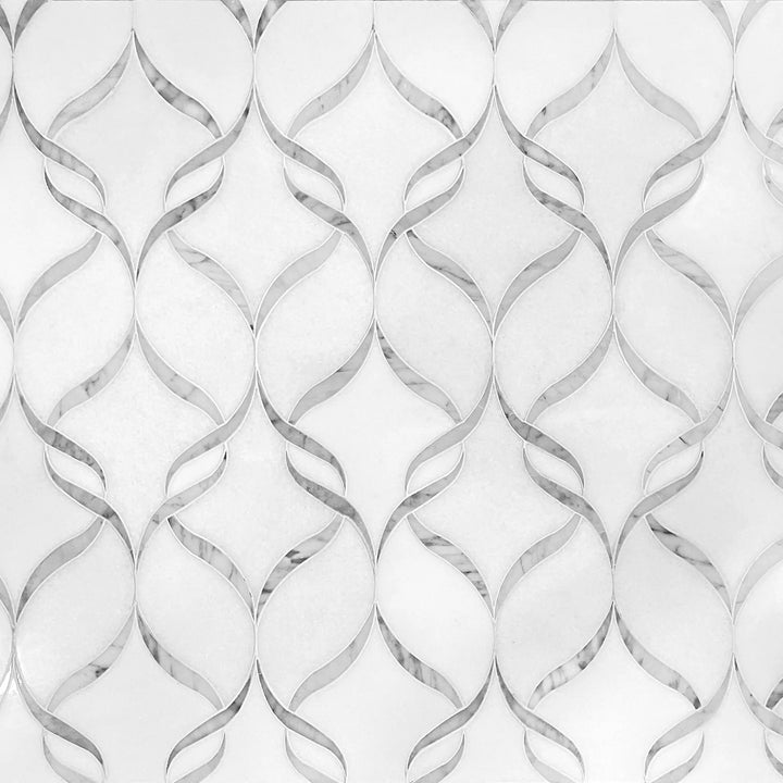 Soft Ribbons Carrara White & Thassos Waterjet Mosaic Floor and Wall Tile - Sample (Product Shown is Full Size)