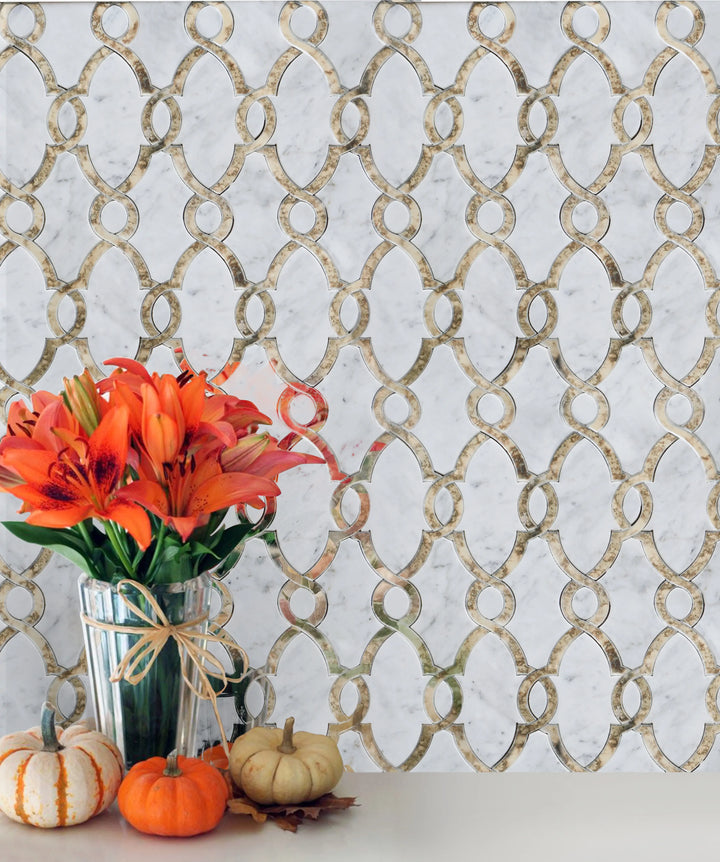 Carrara White & Antique Mirror 12-in x 12-in Waterjet Mosaic Wall Tile(1-sq. ft/ Piece)