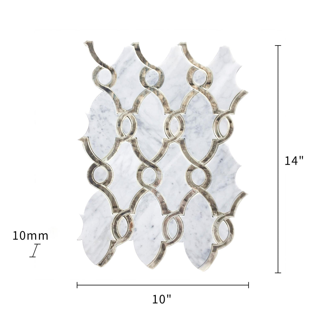 Carrara White & Antique Mirror 12-in x 12-in Waterjet Mosaic Wall Tile(1-sq. ft/ Piece)