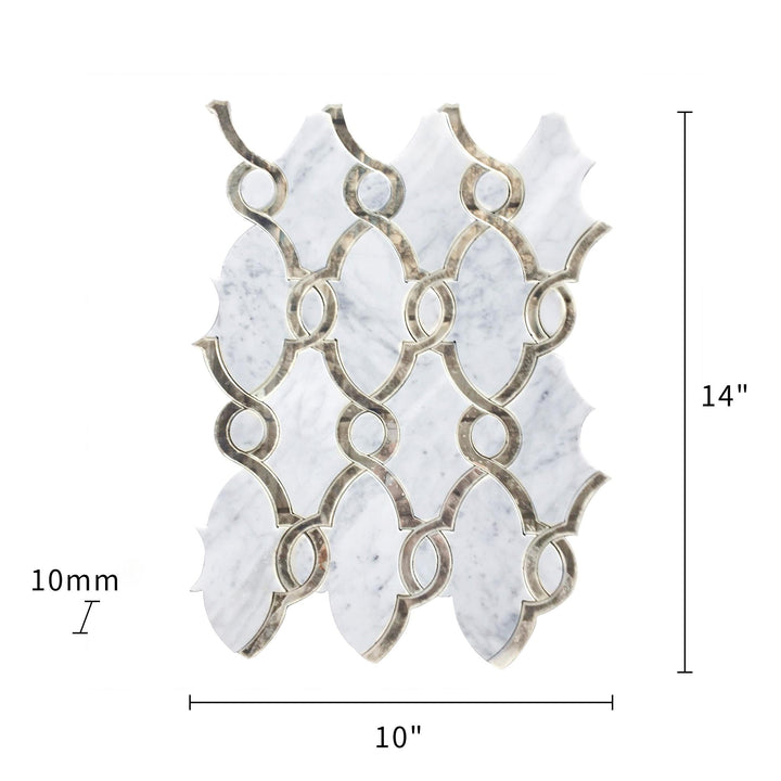 Carrara White & Antique Mirror 12-in x 12-in Waterjet Mosaic Wall Tile(1-sq. ft/ Piece)