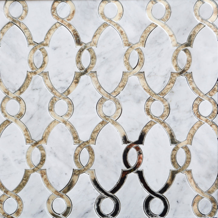 Carrara White & Antique Mirror 12-in x 12-in Waterjet Mosaic Wall Tile(1-sq. ft/ Piece)
