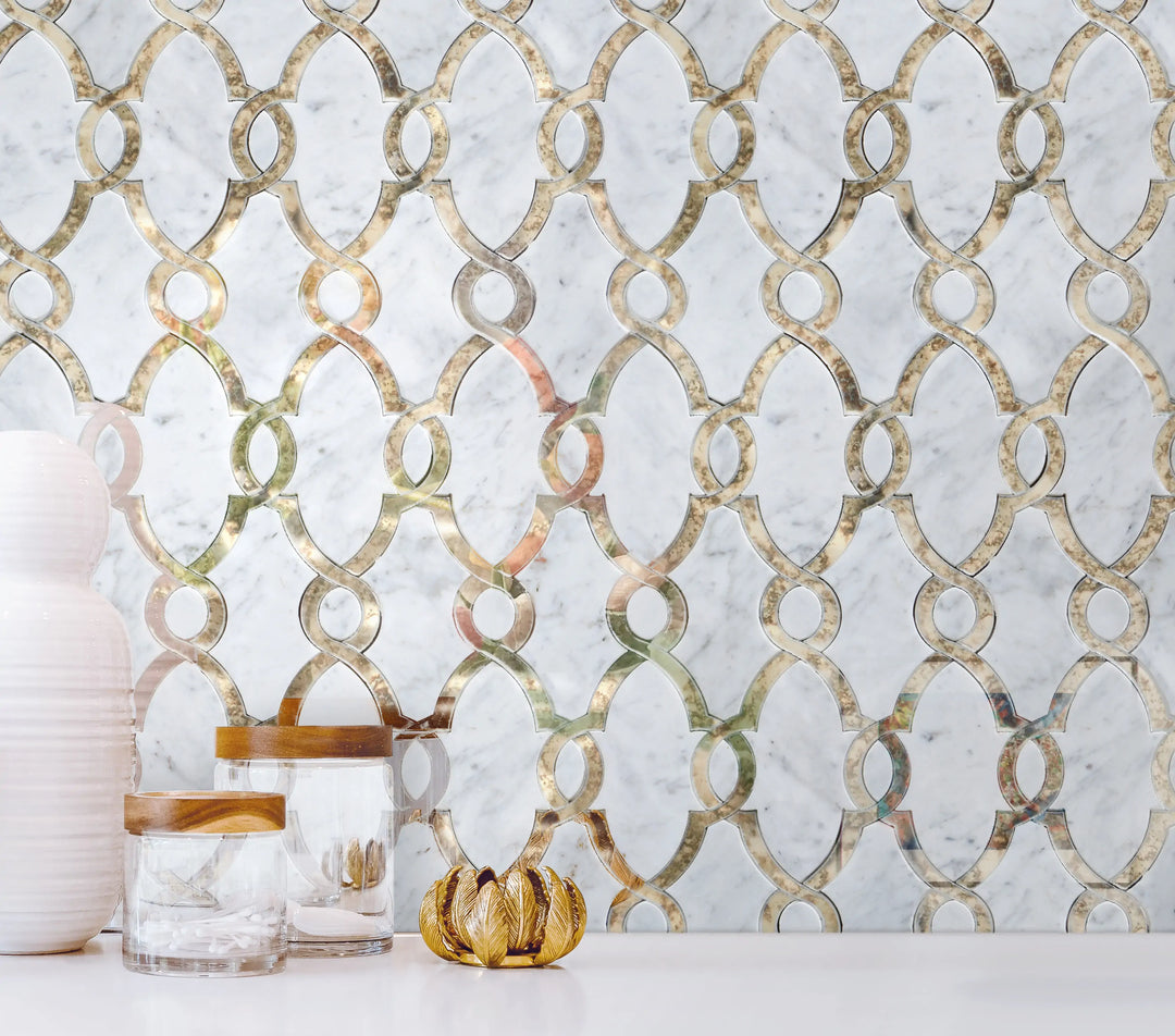 Carrara White & Antique Mirror 12-in x 12-in Waterjet Mosaic Wall Tile(1-sq. ft/ Piece)