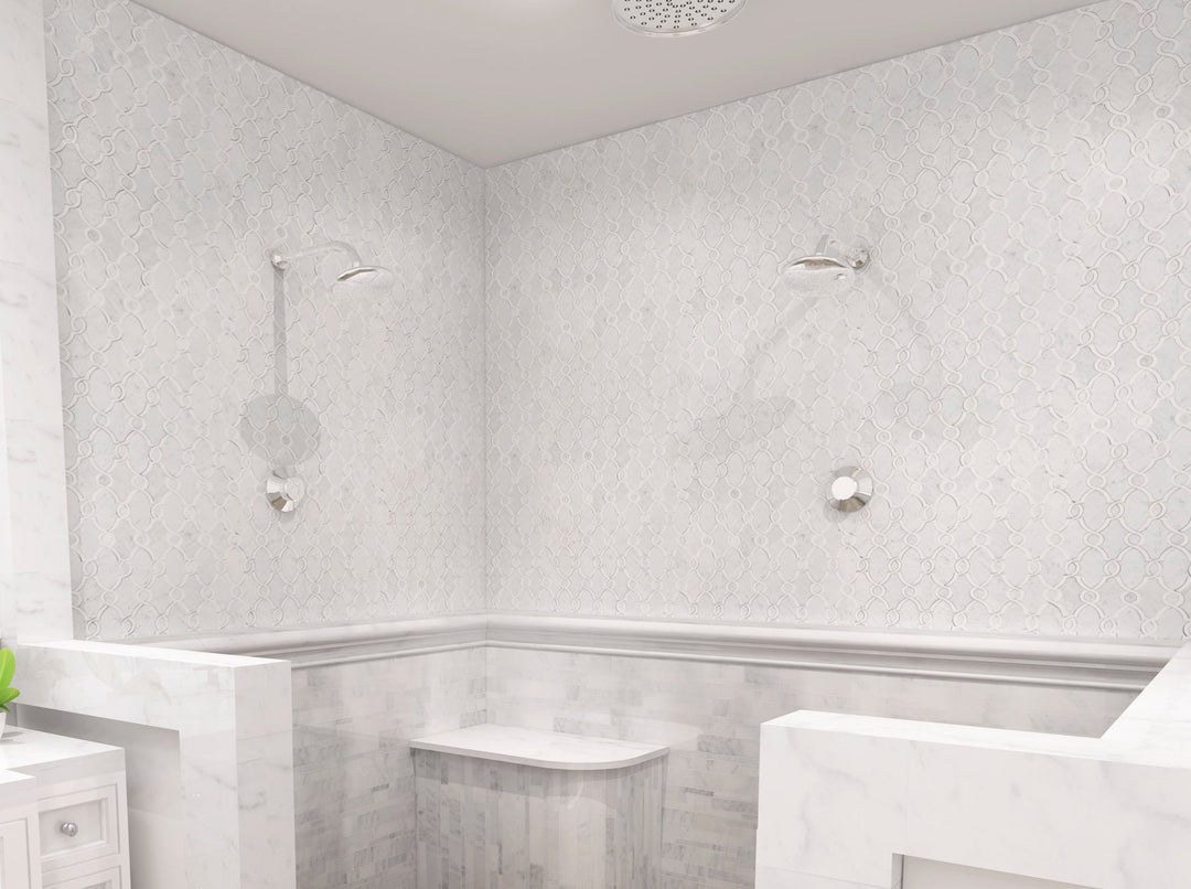 Carrara White & Thassos White 10-in x 14-in Waterjet Mosaic Floor and Wall Tile(0.97-sq. ft/ Piece)