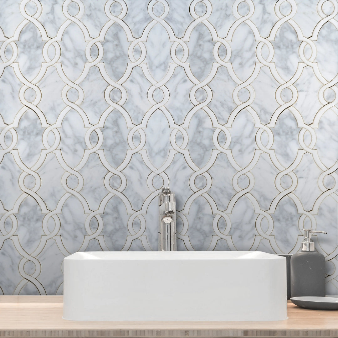 Carrara White & Thassos White 10-in x 14-in Waterjet Mosaic Floor and Wall Tile(0.97-sq. ft/ Piece)