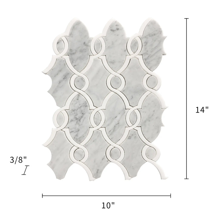Carrara White & Thassos White 10-in x 14-in Waterjet Mosaic Floor and Wall Tile(0.97-sq. ft/ Piece)
