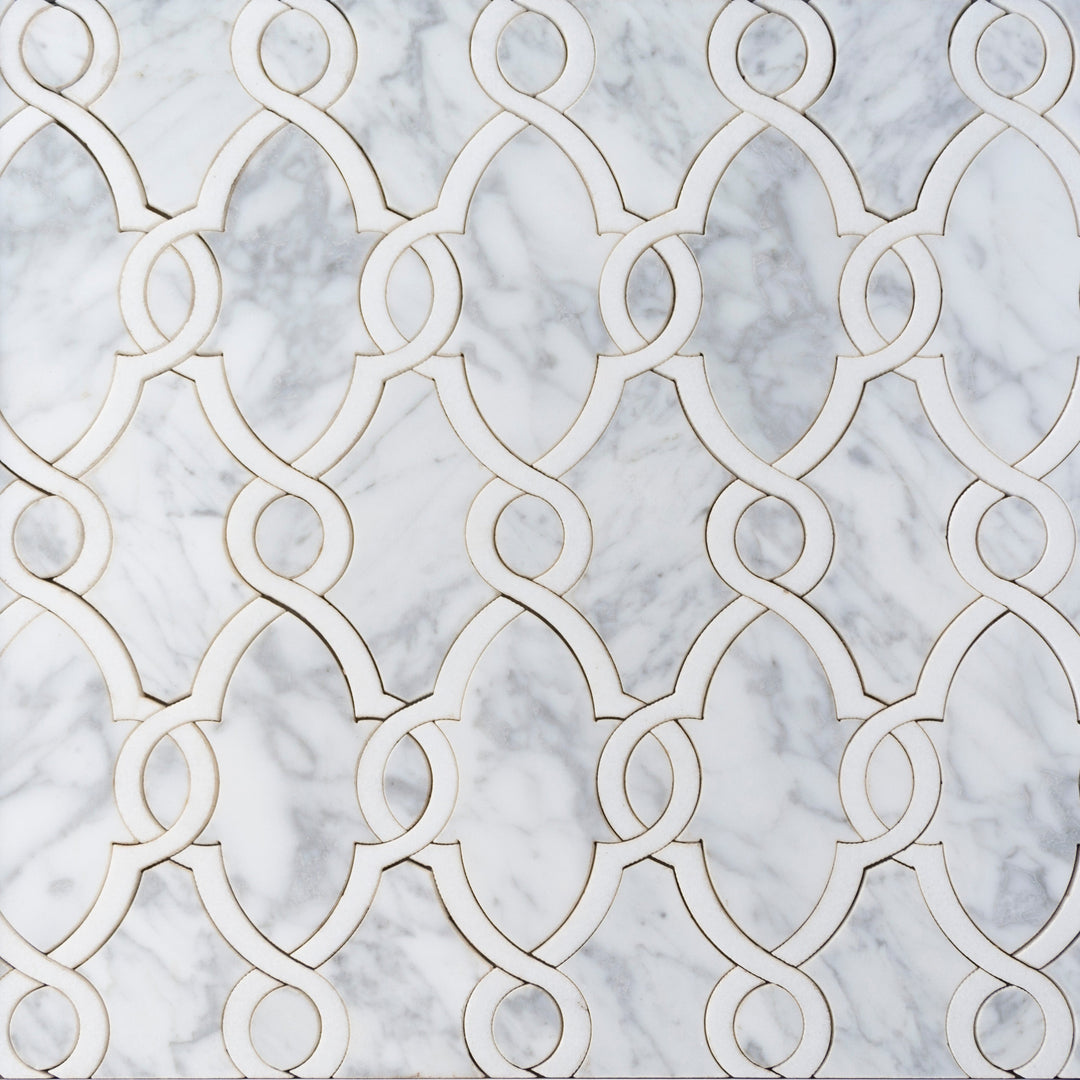 Carrara White & Thassos White 10-in x 14-in Waterjet Mosaic Floor and Wall Tile(0.97-sq. ft/ Piece)