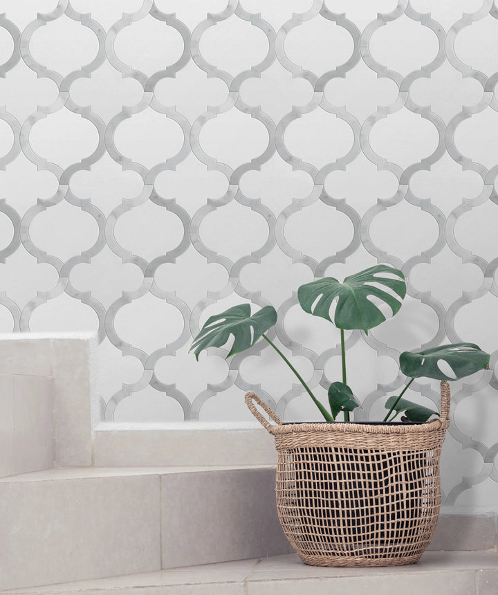 Marrakesh - Carrara White & Thassos White 9-in x 10-in Waterjet Mosaic Floor and Wall Tile(0.63-sq. ft/ Piece)