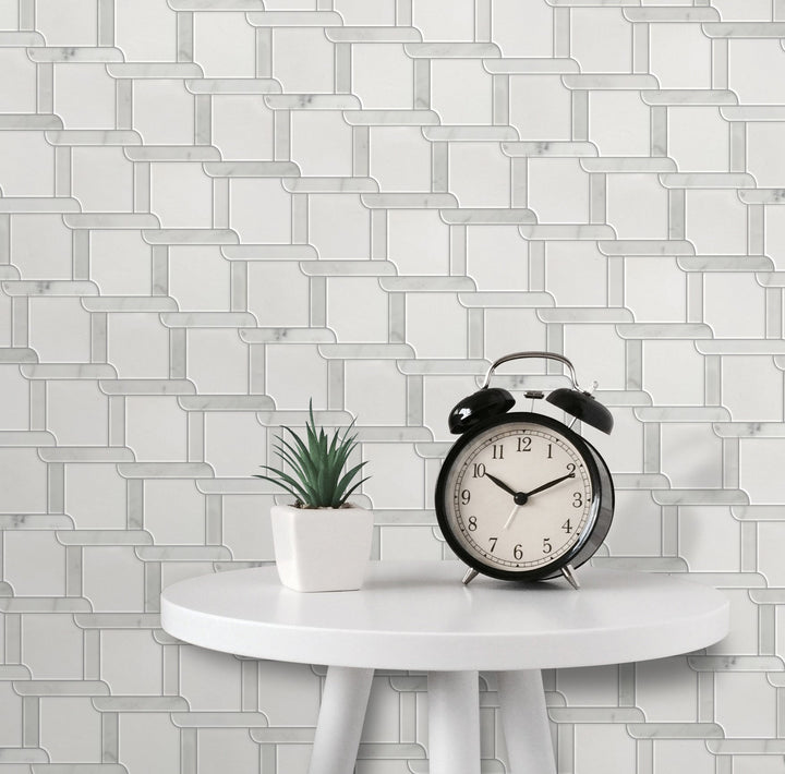 Thassos White & Carrara White Waterjet Mosaic Floor and Wall Tile - Sample (Product Shown is Full Size)