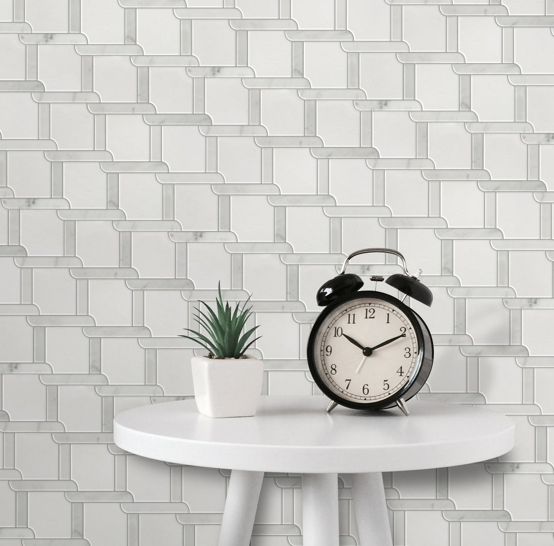 Thassos White & Carrara White 9-in x 9-in Waterjet Mosaic Floor and Wall Tile(0.54-sq. ft/ Piece)