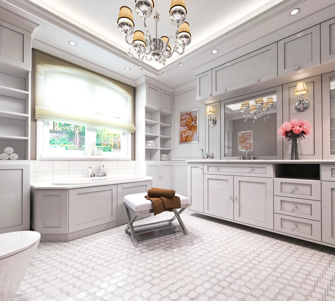 Thassos White & Carrara White Waterjet Mosaic Floor and Wall Tile - Sample (Product Shown is Full Size)