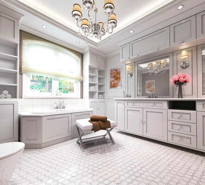 Thassos White & Carrara White 9-in x 9-in Waterjet Mosaic Floor and Wall Tile(0.54-sq. ft/ Piece)