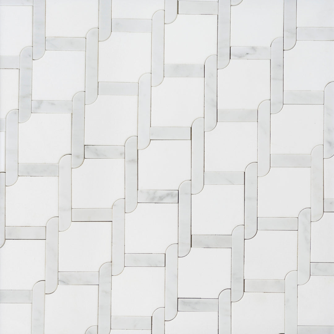 Thassos White & Carrara White 9-in x 9-in Waterjet Mosaic Floor and Wall Tile(0.54-sq. ft/ Piece)