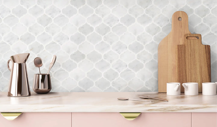 Mini Arabesque Carrara White 10-in x 11-in Waterjet Mosaic Wall Tile(0.76-sq. ft/ Piece)